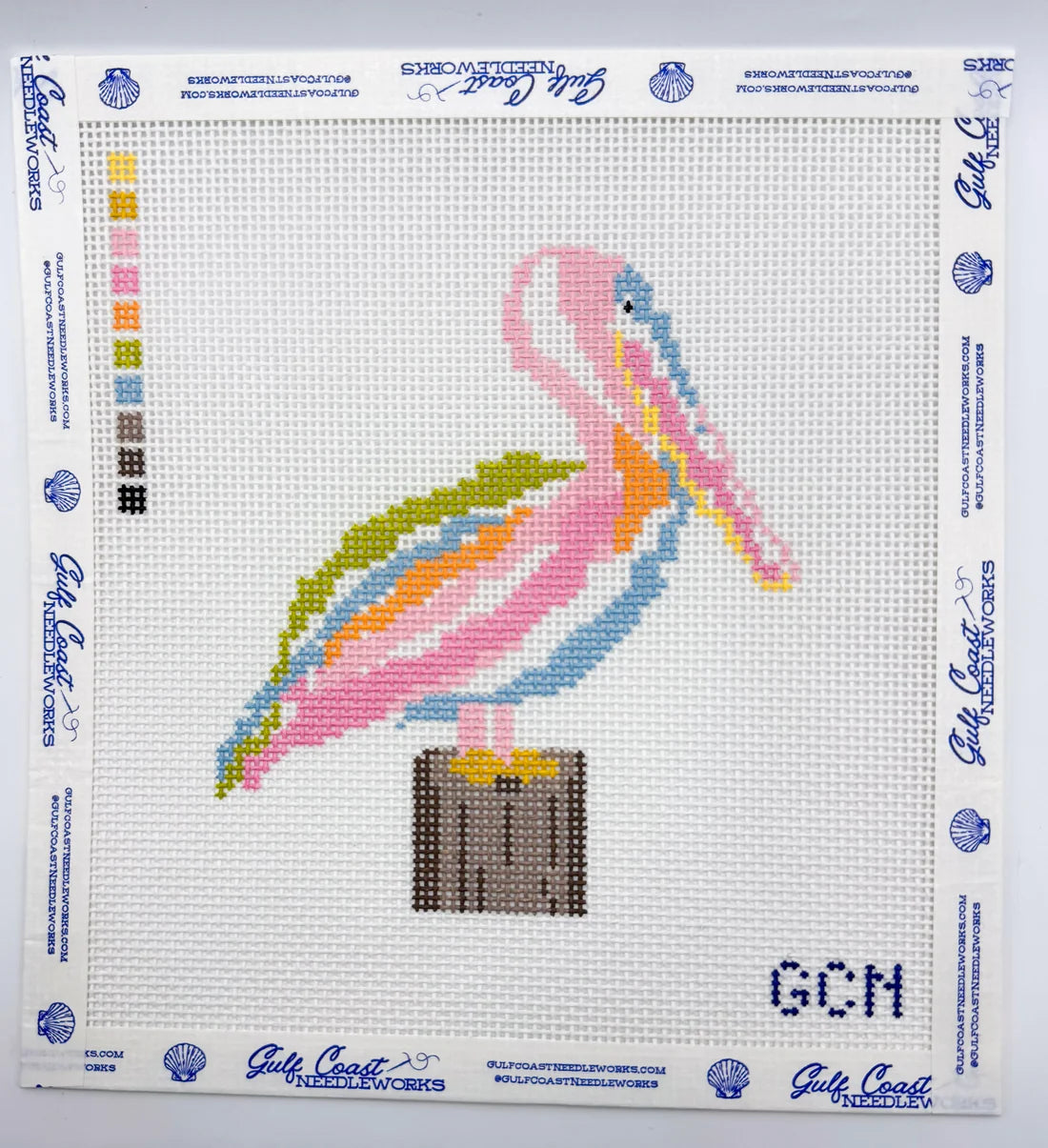Preppy Pastel Pelican Needlepoint Canvas | 13 Mesh | Gulf Coast Needleworks
