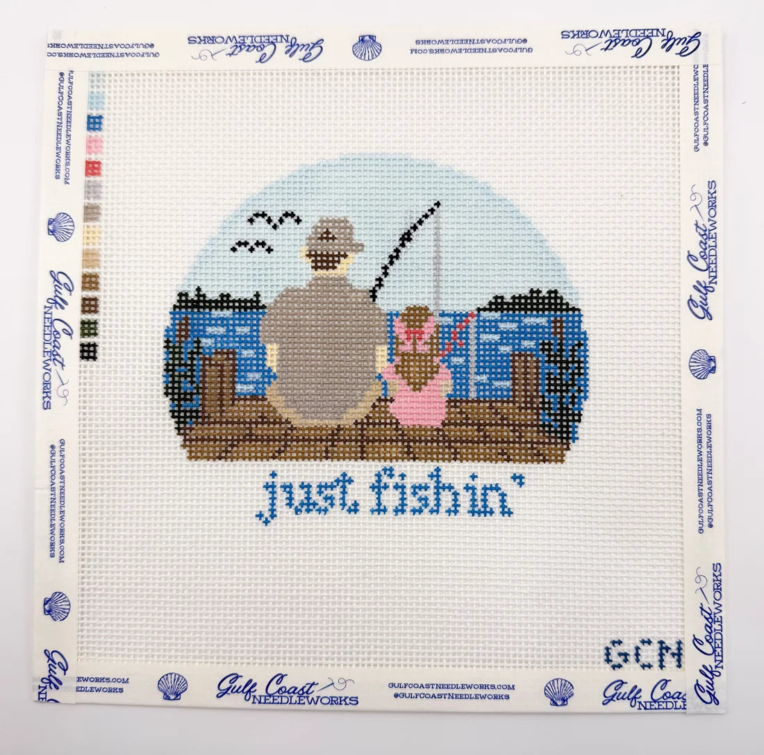 Just Fishin' Dad & Daughter Hand-Painted Needlepoint Canvas