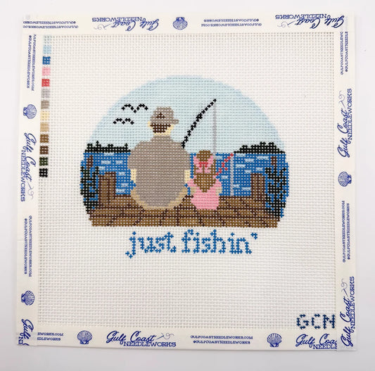 Just Fishin' Dad & Daughter Hand-Painted Needlepoint Canvas